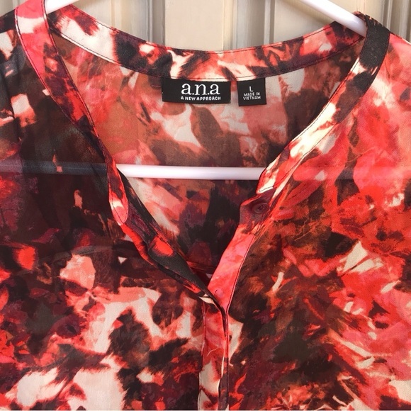 Ana SzL Button Down Blouse Pink/Blk Long Sleeve V Neck Button Cuffs - Picture 7 of 10